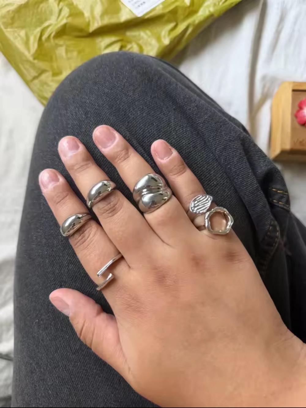Retro Silver Statement Stackable Rings Set - Picture 5 of 10